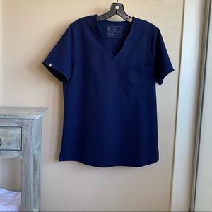 Three FIGS tops - all 3 are Catarina one pocket medium scrub top in navy blue